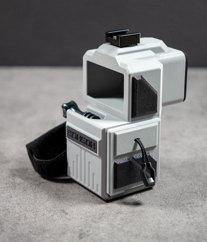 Mini 60 3D-printed Handycam-style camera housing for GoPro Mission 1 with optical viewfinder and hand strap