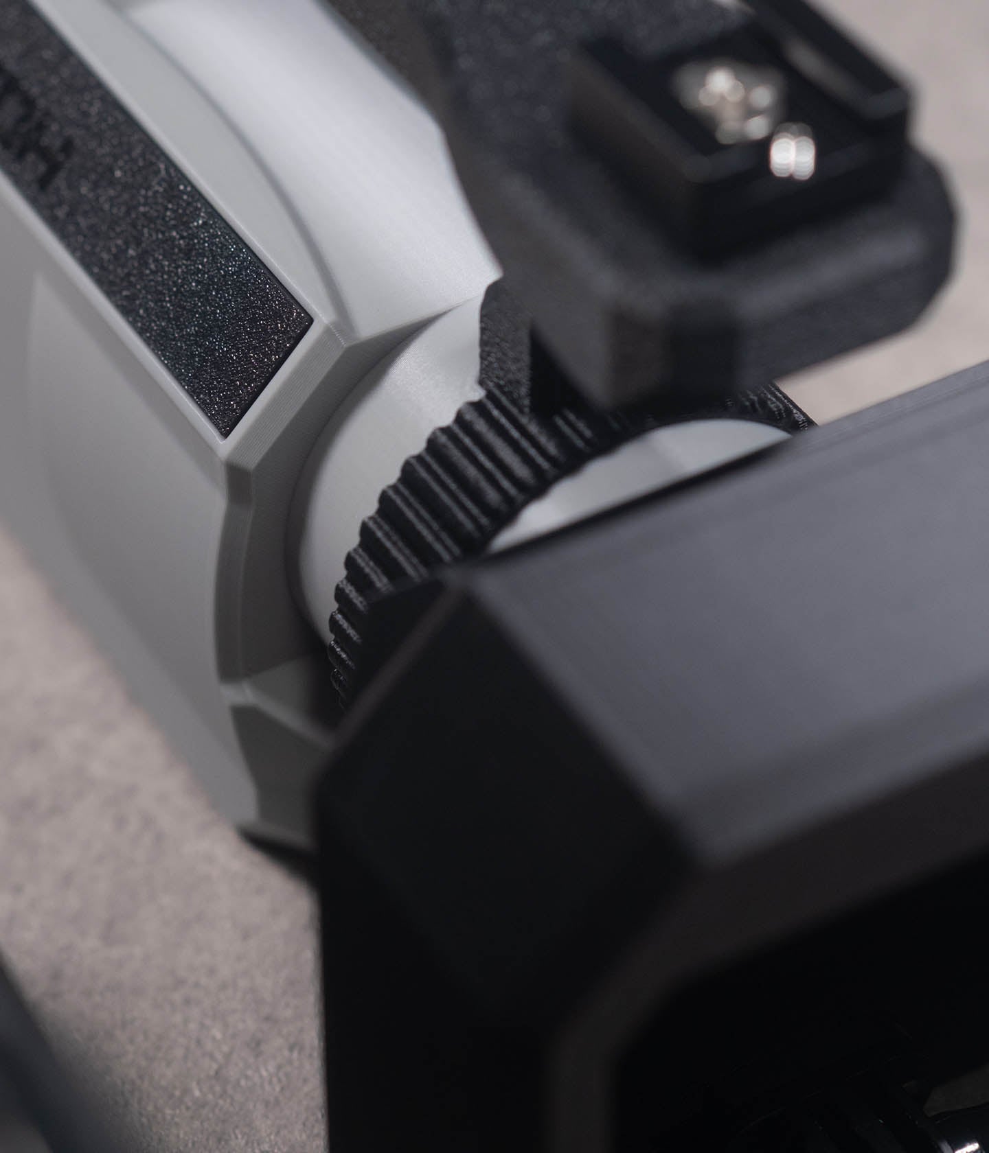 close up of Mini VX™ 3D-printed action camera cage  — VX1000-style skate filming rig.