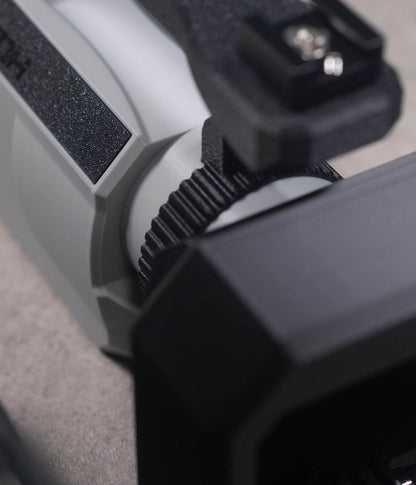 close up of Mini VX™ 3D-printed action camera cage  — VX1000-style skate filming rig.