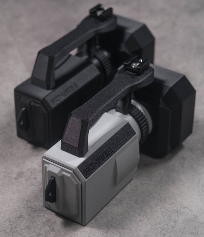 Mini VX™ 3D-printed action camera cage for GoPro, DJI Action and Insta360 — VX1000-style skate filming rig. Black and Grey Versions