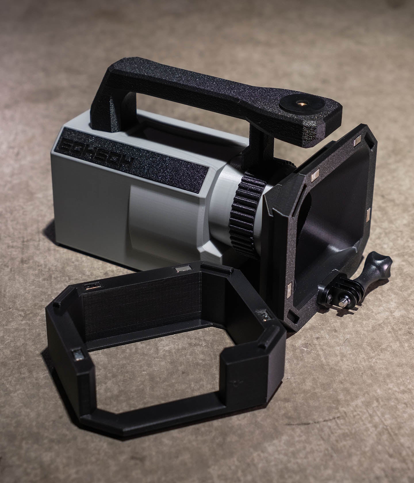 Side view of the Mini VX™ 3D-printed action camera cage